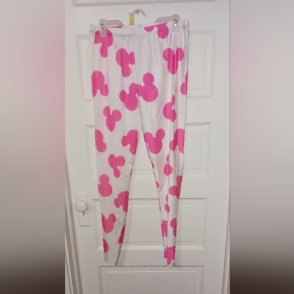 Unbranded Disney Mickey Mouse White Pink Patterned Leggings Large A-11